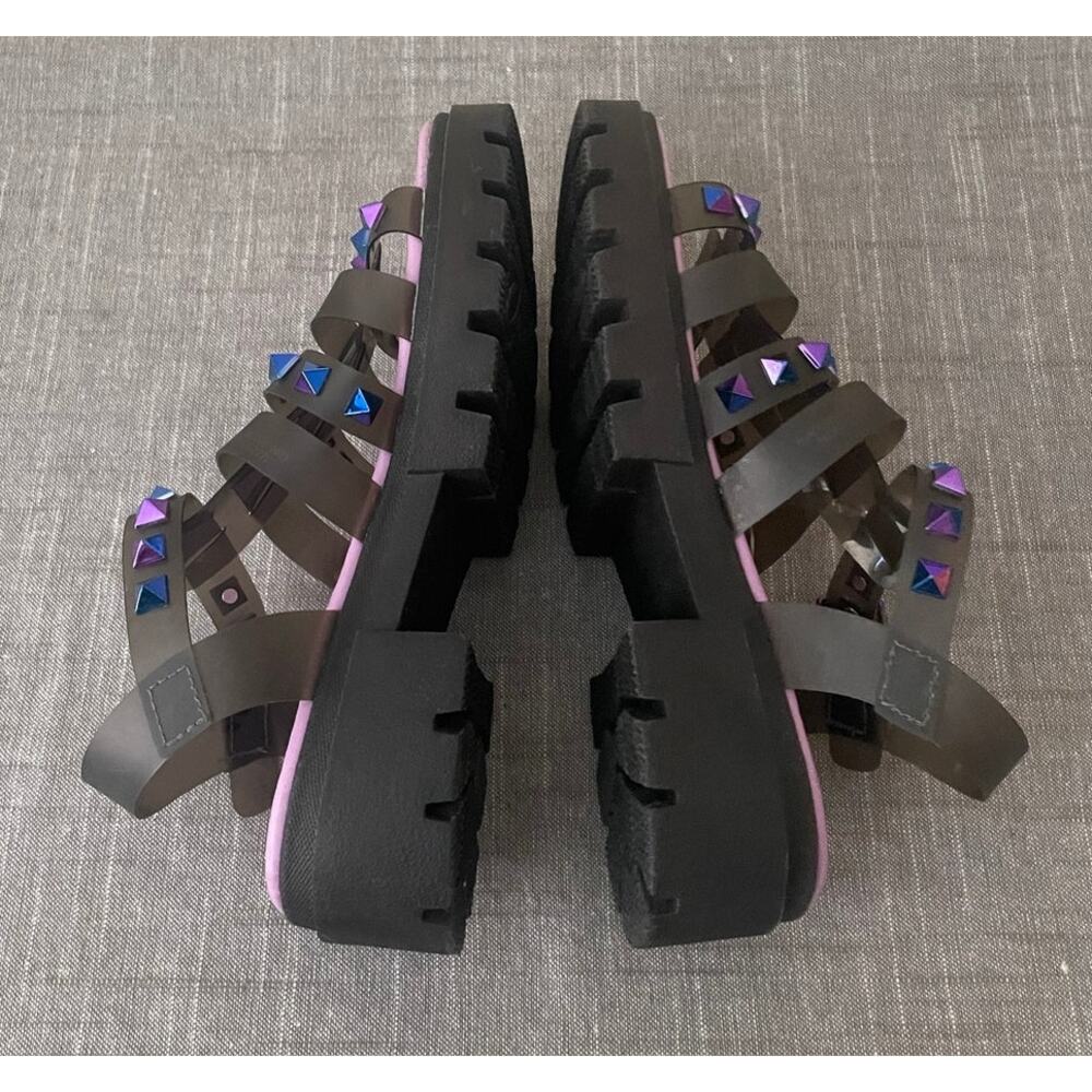 Justice Girls Size 1 Studded Jelly Fisherman Black Platform Sandals - Picture 6 of 13